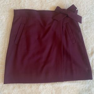 J. Crew-maroon lined wool blend wrap mini skirt, size 6.